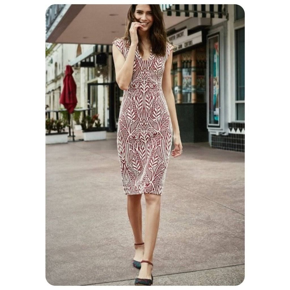HD Anthropology Claret Pencil Dress Maroon and White